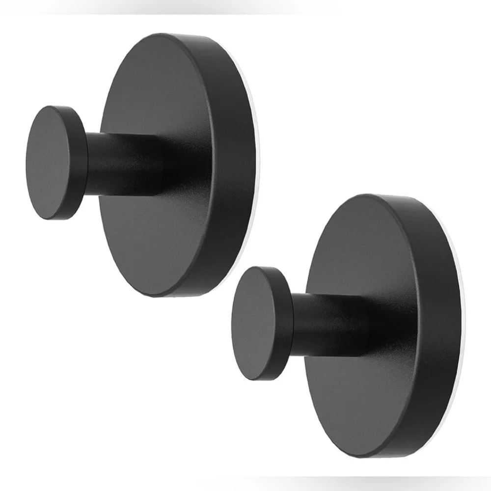 NEW 2 Pk Suction Cup Hooks Shower Bathroom Hanging Mount Matte Black